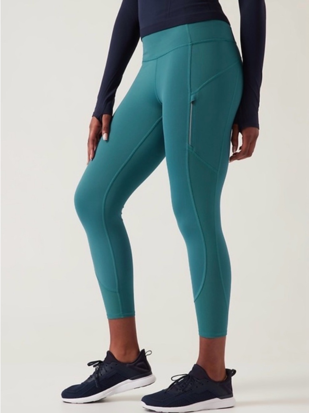 Athleta Rainier Unbrushed Teal High-Waist 7/8 Pocket Tight Active Leggings